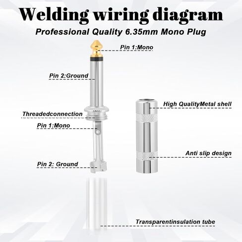 2 Pack 1/4 Inch TS Mono Plug, 6.35 mm 1/4" TS Plug Solder Type Audio Connector with Metal Housing Heavy-Duty Straight Male Jack Connector for Guitar, Speaker, Microphone Cable Repair, DIY Projects in Saudi Arabia