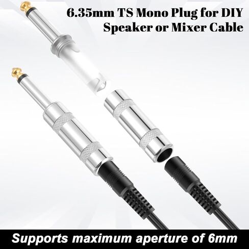 2 Pack 1/4 Inch TS Mono Plug, 6.35 mm 1/4" TS Plug Solder Type Audio Connector with Metal Housing Heavy-Duty Straight Male Jack Connector for Guitar, Speaker, Microphone Cable Repair, DIY Projects in Saudi Arabia