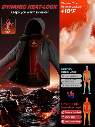 FREE SOLDIER Men's Waterproof Ski Snow Jacket Warm Winter Coat Snowboarding Raincoat Hooded Fully Taped Seams in Saudi Arabia