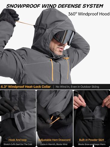 FREE SOLDIER Men's Waterproof Ski Snow Jacket Warm Winter Coat Snowboarding Raincoat Hooded Fully Taped Seams in Saudi Arabia