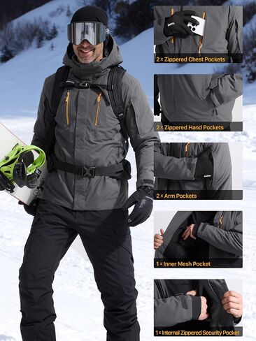 FREE SOLDIER Men's Waterproof Ski Snow Jacket Warm Winter Coat Snowboarding Raincoat Hooded Fully Taped Seams in Saudi Arabia