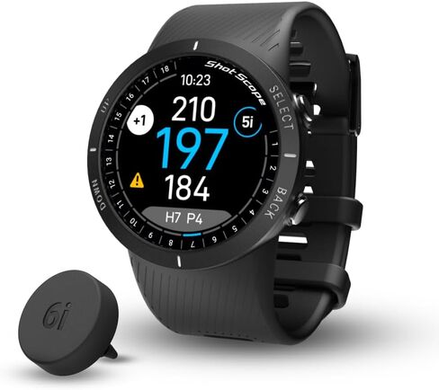 مجموعة ساعة Shot Scope V5 (أسود) للجولف GPS - تتبع الأداء التلقائي، خرائط الفتحات الكاملة، المسافات إلى الخضر، المخاطر، Doglegs مع شاحن محمول PlayBetter وحاميات الشاشة in Saudi Arabia