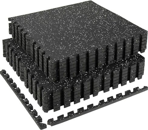 0.56in Thick 48 Sq Ft Exercise Equipment Mats, 12 Tiles Rubber Top EVA Foam Workout Mats, Interlocking Gym Flooring for Home Gym, 24 x 24in, Black & White in Kuwait