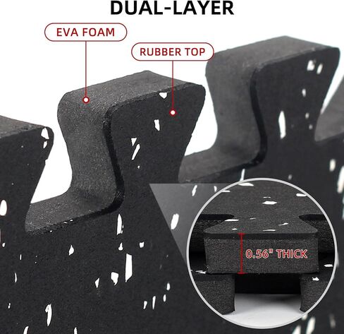 0.56in Thick 48 Sq Ft Exercise Equipment Mats, 12 Tiles Rubber Top EVA Foam Workout Mats, Interlocking Gym Flooring for Home Gym, 24 x 24in, Black & White in Kuwait