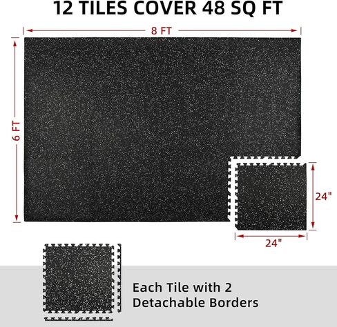 0.56in Thick 48 Sq Ft Exercise Equipment Mats, 12 Tiles Rubber Top EVA Foam Workout Mats, Interlocking Gym Flooring for Home Gym, 24 x 24in, Black & White in Kuwait