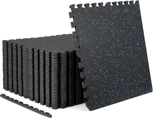 0.56in Thick 48 Sq Ft Exercise Equipment Mats, 12 Tiles Rubber Top EVA Foam Workout Mats, Interlocking Gym Flooring for Home Gym, 24 x 24in, Black & White in Kuwait