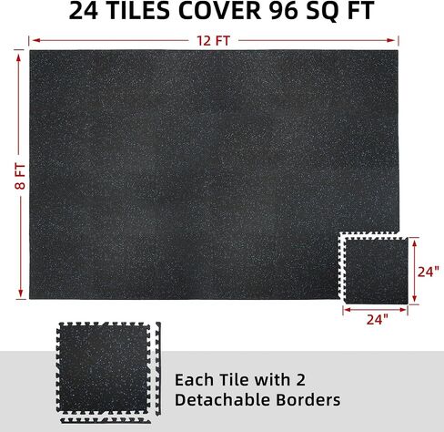 0.56in Thick 48 Sq Ft Exercise Equipment Mats, 12 Tiles Rubber Top EVA Foam Workout Mats, Interlocking Gym Flooring for Home Gym, 24 x 24in, Black & White in Kuwait