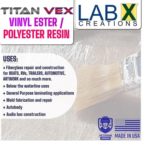 Titan VEX 1G Vinyl Ester/Polyester Resin +MEKP Hardener; Low Viscosity Coating for Laminating Fiberglass mat/Biaxle/Cloth; Boat/RV/Automotive/Canoe/Surfboard| 18hr Tack Time in Saudi Arabia