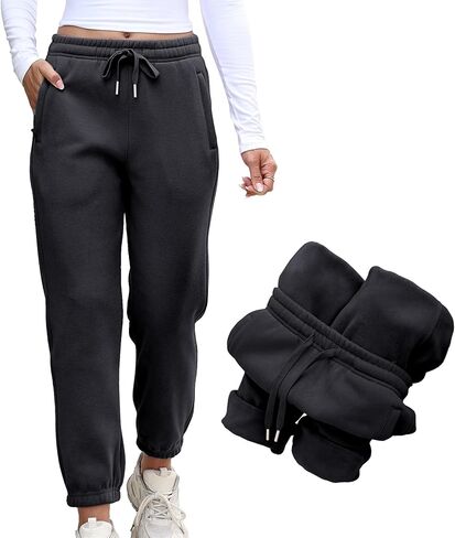 Ainangua Fleece Lined Sweatpants Women High Waisted Baggy Pants Warm Athletic Cargo Joggers with Pockets in Kuwait