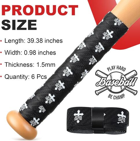 6 Pcs Baseball Bat Grip Tapes Faith Cross 1.5mm Precut and Full Adhesive Christian Cross Softball Bat Tape Bulk Replacement Religious Non-Slip Thickness for Softball Sport Handles in Saudi Arabia