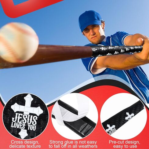 6 Pcs Baseball Bat Grip Tapes Faith Cross 1.5mm Precut and Full Adhesive Christian Cross Softball Bat Tape Bulk Replacement Religious Non-Slip Thickness for Softball Sport Handles in Saudi Arabia