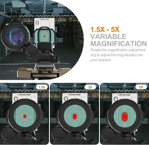 مكبر Feyachi Red Dot 1.5X - تكبير 5X مع ضبط التركيز والوجه إلى الجانب الأيسر/الأيمن، اللون أسود in Saudi Arabia