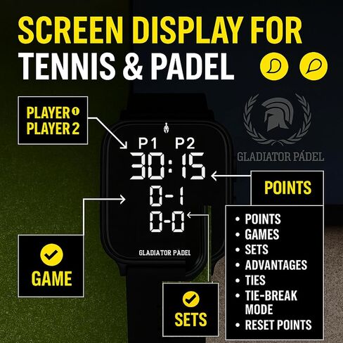 ساعة Score Keeper لـ Pickleball، Tennis، Padel & Ping Pong - ساعة يد رقمية مع منبه وساعة توقيت وساعة | مقاوم للماء، خفيف الوزن وسهل in Saudi Arabia