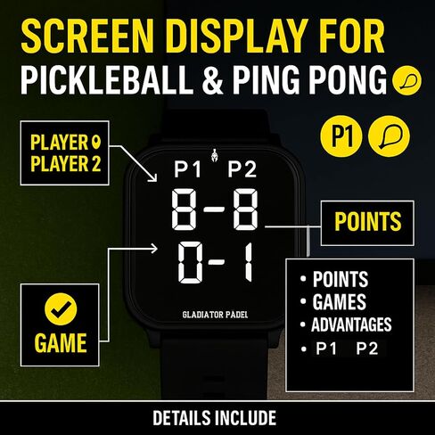 ساعة Score Keeper لـ Pickleball، Tennis، Padel & Ping Pong - ساعة يد رقمية مع منبه وساعة توقيت وساعة | مقاوم للماء، خفيف الوزن وسهل in Saudi Arabia
