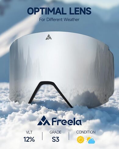 نظارات Freela للتزلج - بدون إطار، نظارات OTG مغناطيسية للثلج، عدسة قابلة للتبديل، حماية من الأشعة فوق البنفسجية 400 ضد الضباب للرجال والنساء البالغين in Kuwait
