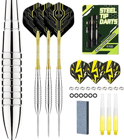 22g Professional Nickel-Iron Steel Tip Darts Set - 22 Gram Darts with Sharpener, 3 Darts, 6 Flight, 6 Barrel & 6 Shaft in Saudi Arabia