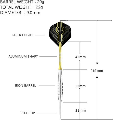 22g Professional Nickel-Iron Steel Tip Darts Set - 22 Gram Darts with Sharpener, 3 Darts, 6 Flight, 6 Barrel & 6 Shaft in Saudi Arabia