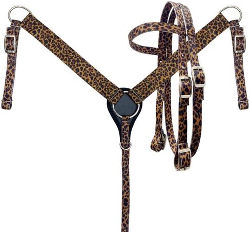 Showman Pony Size Nylon Headstall & Breast Collar Set w/Cheetah Print in Saudi Arabia