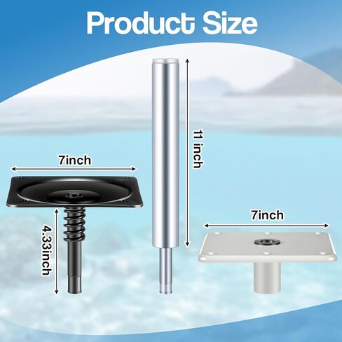 مجموعة أدوات وقواعد لمقعد القارب مكونة من 3 قطع من Timtin مع قفل في عمود دبوس مقعد القارب مقاس 3/4 بوصة ولوحة قاعدة قاعدة مقاس 7 بوصة × 7 بوصة وتركيب، بطول 11 بوصة، لمسة نهائية من الألومنيوم المصقول لملحقات الصيد البحري in Kuwait