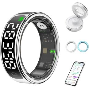 Smart Health Ring for Women Men, Smart Ring Fitness Tracker for iOS Android, Heart Rate, Blood Oxygen, Blood Pressure, Sleep Monitoring,5ATM Waterproof, No Subscription Fee (Silver, 9#) in Saudi Arabia