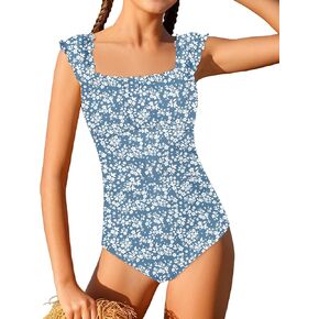 Girls Swimsuit One Piece Ruched Front Twist Back Solid Color Girls Bathing Suit Swimwear 9-16T in Kuwait
