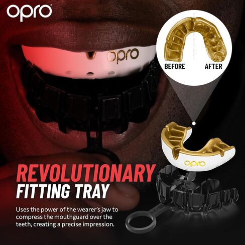 واقي الفم من OPRO Gold Level - واقي فم قابل للتشكيل مع راحة ممتازة، وحماية متعددة الطبقات للملاكمة، وفنون القتال المختلطة، والرجبي، والهوكي، وقطعة الفم لكرة القدم - يتضمن حافظة (شفافة، للكبار) in Kuwait