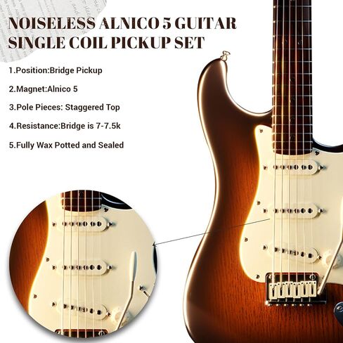 Pro ST-60S Staggered Alnico 5 Single Coil Bridge/52mm Pickup 7.2K for Strat Style Electric Guitar,Cream in Saudi Arabia