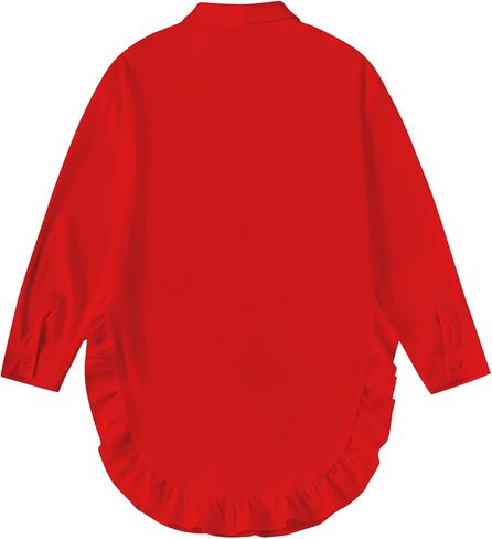 Women’s Oversized Ruffle Hem Shirt Dress Long Sleeve Button Down Tops Casual Loose Fit Tunic Blouse Cover Up in Saudi Arabia