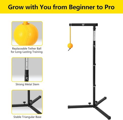 Baseball Softball Batting Tee with Auto Return Ball, Adjustable 21" to 45" Baseball Swing Trainer for All Ages, Portable Hitting Trainner with Metal Triangular Base | Ground Stakes & Sandbags in Saudi Arabia
