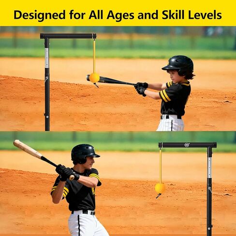 Baseball Softball Batting Tee with Auto Return Ball, Adjustable 21" to 45" Baseball Swing Trainer for All Ages, Portable Hitting Trainner with Metal Triangular Base | Ground Stakes & Sandbags in Saudi Arabia
