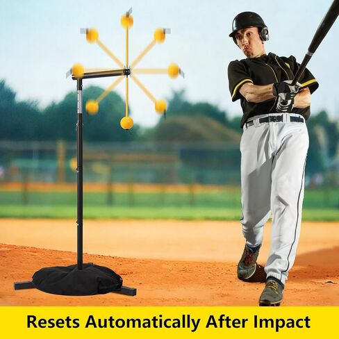 Baseball Softball Batting Tee with Auto Return Ball, Adjustable 21" to 45" Baseball Swing Trainer for All Ages, Portable Hitting Trainner with Metal Triangular Base | Ground Stakes & Sandbags in Saudi Arabia