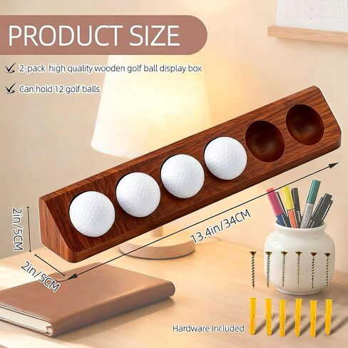 2-Pack Wooden Golf Ball Display Case & Holder - Wall Mount/Tabletop Versatile Hidden Installation for Collector's Balls & Premium Gift (Office/Home Decor) in Saudi Arabia