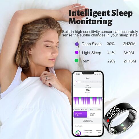 حلقة صحية ذكية للنساء والرجال، حلقة ذكية لتتبع اللياقة البدنية لنظام iOS Android، معدل ضربات القلب، أكسجين الدم، ضغط الدم، مراقبة النوم، مقاومة للماء 5ATM، بدون رسوم اشتراك (فضي، 9#) in Saudi Arabia