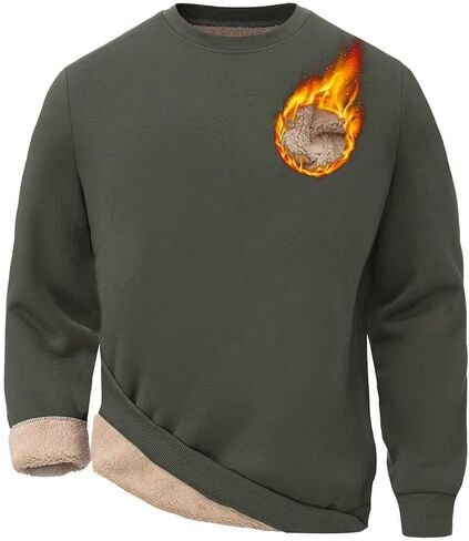 HODOSPORTS Mens Crewneck Sherpa Lined Sweatshirts Fleece Lined Pullover Shirts Warm Heavyweight Basic Tops Winter Clothes in Saudi Arabia