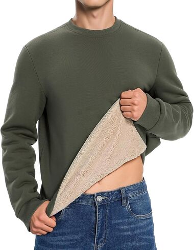 HODOSPORTS Mens Crewneck Sherpa Lined Sweatshirts Fleece Lined Pullover Shirts Warm Heavyweight Basic Tops Winter Clothes in Saudi Arabia
