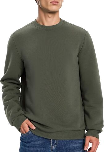 HODOSPORTS Mens Crewneck Sherpa Lined Sweatshirts Fleece Lined Pullover Shirts Warm Heavyweight Basic Tops Winter Clothes in Saudi Arabia