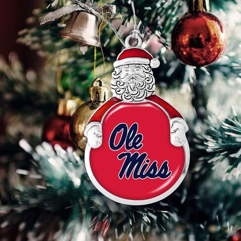 Ole Miss Santa with Team Logo Silver Metal Christmas Ornament Gift Tree Decoration Mississippi in Saudi Arabia
