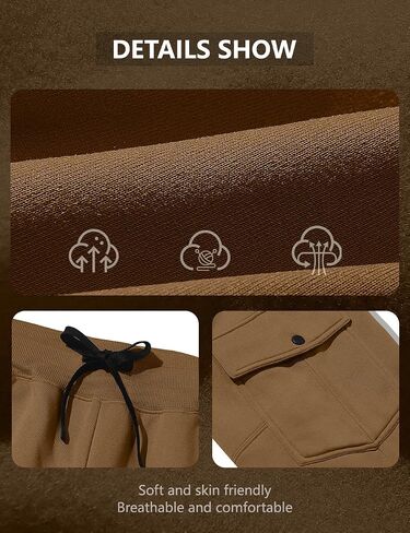 Men's Casual Cargo Sweatpants Fleece Lined Workout Joggers Athletic Drawstring Pants with Multi Pockets in Saudi Arabia