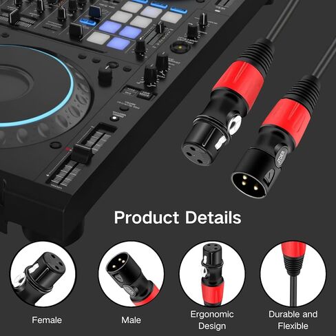 حزمتان من كابلات XLR بطول 25 قدمًا - كابل ميكروفون XLR ذكر إلى أنثى، سلك ميكروفون متوازن بثلاثة دبابيس مطلي بالذهب مع خاصية إلغاء الضوضاء للاستوديو، والخلاط، ومكبر الصوت، وDMX in Kuwait