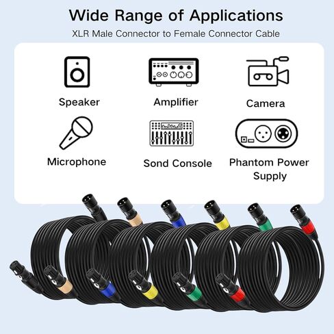 حزمتان من كابلات XLR بطول 25 قدمًا - كابل ميكروفون XLR ذكر إلى أنثى، سلك ميكروفون متوازن بثلاثة دبابيس مطلي بالذهب مع خاصية إلغاء الضوضاء للاستوديو، والخلاط، ومكبر الصوت، وDMX in Kuwait