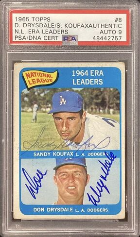 Sandy Koufax Signed 1965 Topps #8 Card Don Drysdale HOF Autograph PSA/DNA 9 - Baseball Slabbed Autographed Cards in Saudi Arabia