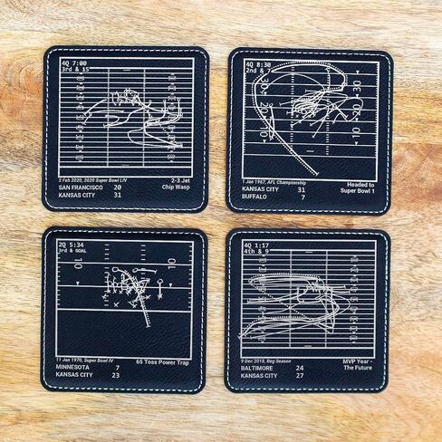 Greatest Cowboys Plays: Leatherette Coasters (Set of 4) | Iconic Dallas Football Moments | Unique Gift for Sports Fans in Saudi Arabia