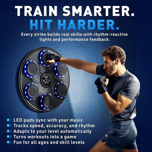 Music Boxing Machine for adults and kids, Interactive Punching Trainer with Boxing Gloves | Bluetooth Smart Boxing Training Machine with 9 Modes & 9 Speeds | Large Size Wall for Home, Office, and Gym in Saudi Arabia