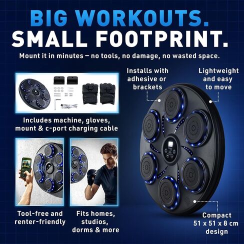 Music Boxing Machine for adults and kids, Interactive Punching Trainer with Boxing Gloves | Bluetooth Smart Boxing Training Machine with 9 Modes & 9 Speeds | Large Size Wall for Home, Office, and Gym in Saudi Arabia