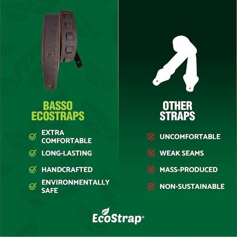 حزام جيتار ECO 02 - صناعي قابل لإعادة التدوير، قابل للتعديل من 37 بوصة إلى 57 بوصة طول، وعرض 2.75 بوصة، بطانة إسفنجية للراحة والأداء - بني ناعم in Saudi Arabia