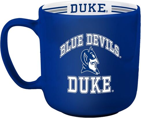 كوب قهوة مخطط بشعار العلامات التجارية NCAA Duke Blue Devils سعة 15 أونصة - شعار الفريق العتيق، طباعة وخطوط داخلية، آمن للاستخدام في الميكروويف وغسالة الأطباق - هدية رائعة للمعجبين والخريجين in Saudi Arabia