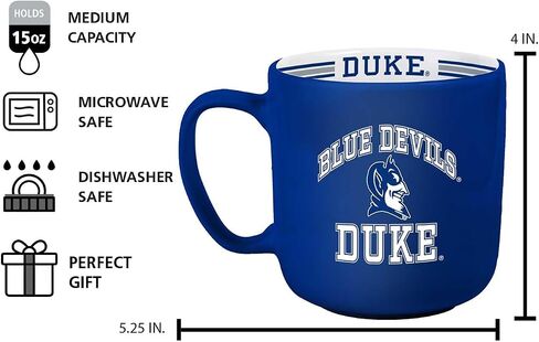 كوب قهوة مخطط بشعار العلامات التجارية NCAA Duke Blue Devils سعة 15 أونصة - شعار الفريق العتيق، طباعة وخطوط داخلية، آمن للاستخدام في الميكروويف وغسالة الأطباق - هدية رائعة للمعجبين والخريجين in Saudi Arabia
