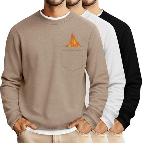 Neer 3 Pack Men's Big and Tall Thermal Shirt Fleece Lined Loose Fit Underwear Tops Casual Crew Neck Lightweight Base Layer in Saudi Arabia