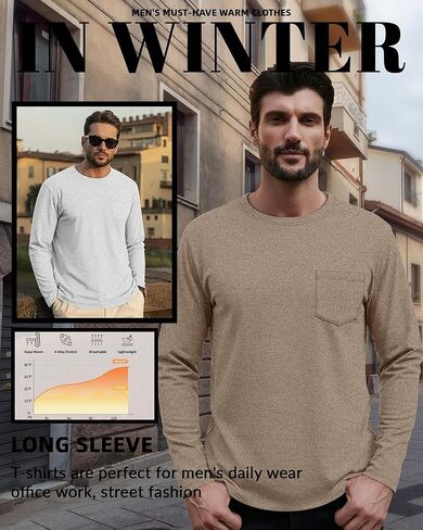 Neer 3 Pack Men's Big and Tall Thermal Shirt Fleece Lined Loose Fit Underwear Tops Casual Crew Neck Lightweight Base Layer in Saudi Arabia