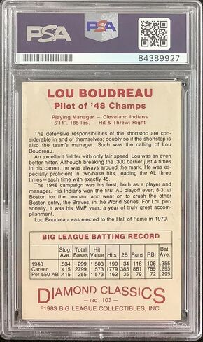 توقيع Lou Boudreau 1983 Diamond Classics # 103 Card Indians Auto HOF PSA/DNA - بطاقات البيسبول الموقعة in Saudi Arabia